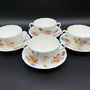 Coalport Sevres Groups Bouillon Soup Bowl Saucer Sets(Set of 4) Bone China Engla